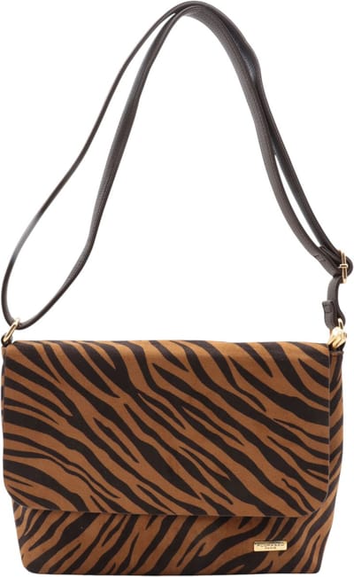 Trendy handtas / crossbodytas - Flora & Co - animalprint - suedelook - bruin