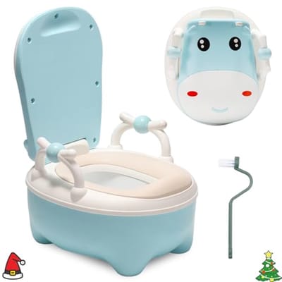 Koeien-thema Babypotje voor Kinderen 1-6 Jaar - Kindertoilet met Spatbescherming en Borstel