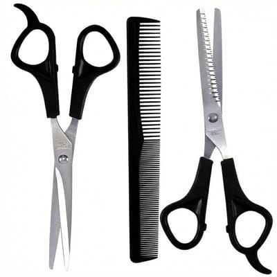 Zwart zilverkleurig kappersschaar set dames heren professionele knipschaar effileerschaar en zwarte kam voor haar knippen