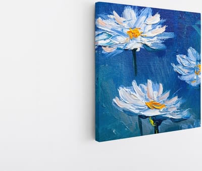 Saammp Canvas Schilderij - Witte Daisies Abstract - Natuur - Modern - 20x20 - Foto op canvas - Wanddecoratie - Muurdecoratie Woonkamer - Kantoor Decoratie