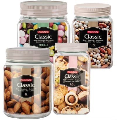 Plasticforte Voorraadpotten / weckpotten - 10x stuks - 800 ml - 1000 ml - 1200 ml - 1600 ml - kunststof - taupe