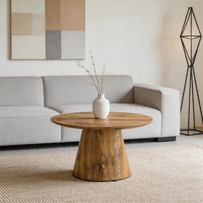 Komhtom - Ronde salontafel in natuurlijke houtlook - 60 cm diameter, 35 cm hoogte - MDF met houtdecorfolie - Bijzettafel voor woonkamer en balkon