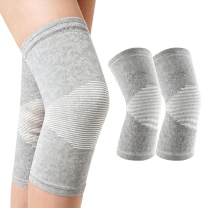 KZQ Bamboe Kniebrace 1 Paar Unisex Compressie Sportkniebeschermer Grijs Maat M