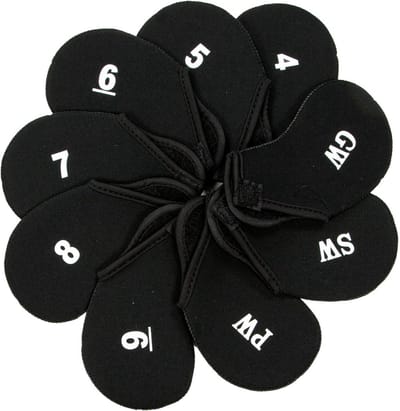 Golfijzer Hoezen - Neopreen Beschermers - Golfclub Bescherming - Klittenbandsluiting - 9-delige Set - Zwart