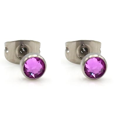 Titanium oorknopjes met 4mm paars steentje 100% allergievrij