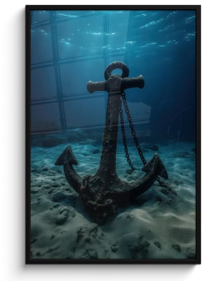 Poster in lijst - Fotolijst 80x120 cm - Posters - Anker - Ijzer - Zeebodem - Zand - Posterlijst zwart - Decoratie - Wanddecoratie woonkamer - Muurdecoratie slaapkamer