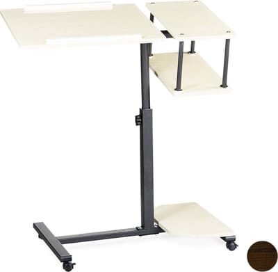 laptoptafel op wieltjes XL - verstelbaar - 2-delig tafelblad - laptopstandaard - crème