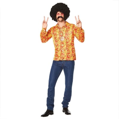 Karnival Costumes Disco Retro Overhemd Groovy Heren Carnavalskleding Heren Carnaval Foute Party '60 '70 Party - Polyester - Oranje/Geel/Rood - Maat S - Shirt