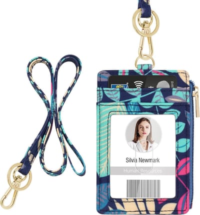 ID-badgehouder met sleutelkoord en bloemenpatroon - Verticaal ontwerp voor ID-kaarten en creditcards