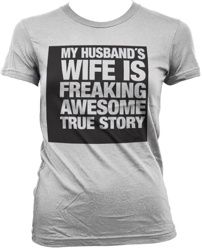 Dames Fun Tshirt -S- My Husband's Wife... Wit