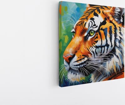 Saammp Canvas Schilderij - Kleurrijke Tijger - Dieren - Abstract - 20x20 - Foto op canvas - Wanddecoratie - muurdecoratie Woonkamer - Slaapkamer decoratie - Canvas Print