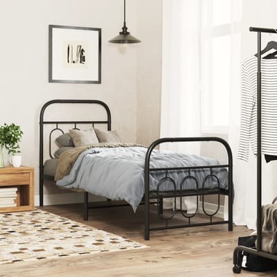 vidaXL - Bedframe - met - hoofd- - en - voeteneinde - metaal - zwart - 75x190 - cm