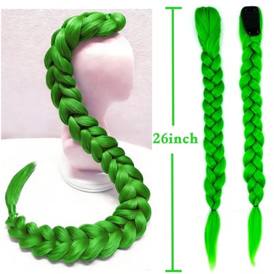 Rumi Paarse Vlechten Cosplay Haarverlengingen 26 Inch Synthetisch Vlecht Haar Eenvoudig Clip-in Paardenstaart voor Cosplay Halloween Kostuum green