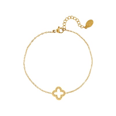 Armband klavertje met zirkonia steentjes- goud