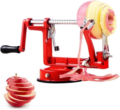 Appelschiller, 3-in-1 met zwengel, appelsnijder, appelontpitter, appelschilmachine met stalen messen, multifunctionele schilmachine voor groenten en fruit, rood