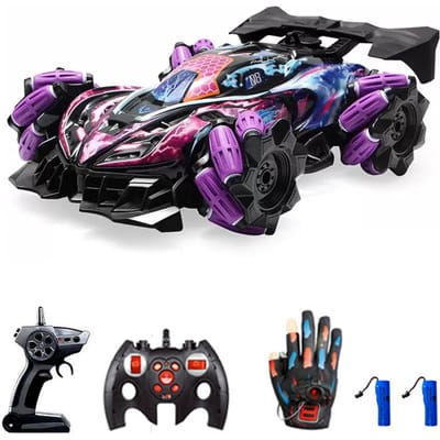 Afstandsbediening Spray Car Afstandsbediening Stunt Car 2,4GHz met Functie Cool Lights Music Side Drift 3 controller-2 battery paars