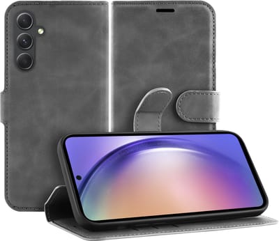 Cazy hoesje geschikt voor Samsung Galaxy A55 Hoesje met Pasjeshouder - Premium Bookcase - Grijs