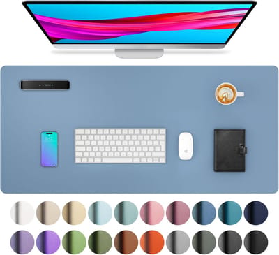 StayPowered PU-Lederen Bureau Mat - Stijlvolle Bescherming voor Je Werkplek - 80x40 cm - Waterdicht - Antislip Achterkant - Ruimte voor Laptop & Muis - Eenvoudige Reiniging - Duurzaam & Slijtvast - Blauw - Levering Sneller dan Aangegeven!