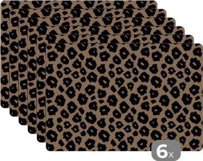 Placemat - Placemats kunststof - Patroon - Jaguar - Stippen - 45x30 cm - 6 stuks - Hittebestendig - Anti-Slip - Onderlegger - Afneembaar
