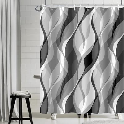 Douchegordijn, abstract geometrisch douchegordijn met lint lijnen douchegordijn anti-schimmel waterdicht polyesterweefsel wasbaar badgordijn met 12 haken 180 x 200 cm