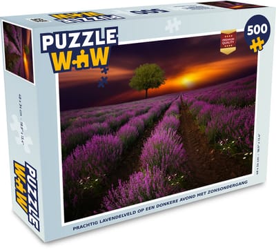 Puzzel Prachtig lavendelveld op een donkere avond met zonsondergang - Legpuzzel - Puzzel 500 stukjes