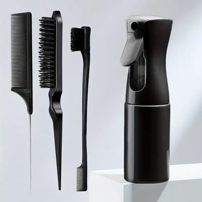 FA-VE Slick Back Hair Brush - Slickback Hairbrush Set van 4 - Haarborstel Set Met Spray - Toupeerkam - Toupeerborstel - Hairbrush - Slick Back Brush - Slick Back Bun Brush - Zwart