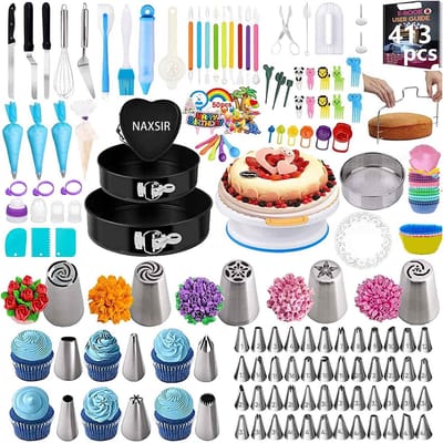 NAXSIR Bakspullen & Taartversiering Set - 413-Delig - Met 59 Spuitmondjes & Taartplaat - Veel Accessoires