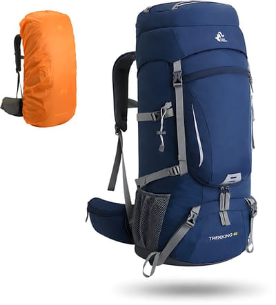 CarryQuest® 60L Wandelrugzak - Waterdichte Hiking Backpack met Regenhoes, Schoenenvak, Rugventilatie & Toploader - Blauw