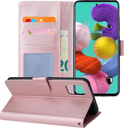 Hoesje - Geschikt voor Samsung Galaxy A51 - Luxe Bookcase - Walletcase Hoes - Portemonnee - Cover - Telefoonhoes - Rosé goud