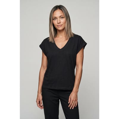 Scotch & Soda Slub V-neck T-shirt Black Size: XS | T-Shirts Outlet | Dames | Zwart
