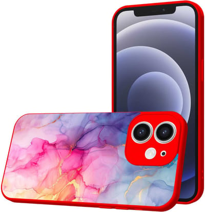 Smartphonica Telefoonhoesje Geschikt voor iPhone 12 met Regenboog Marmer opdruk - TPU Back Cover Case Rainbow Marble Design - Rood geschikt voor iPhone 12