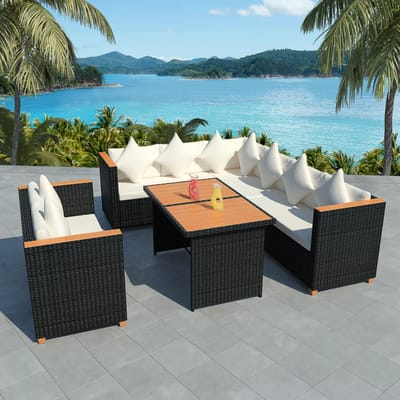 vidaXL - 5-delige - Loungeset - met - kussens - poly - rattan - zwart