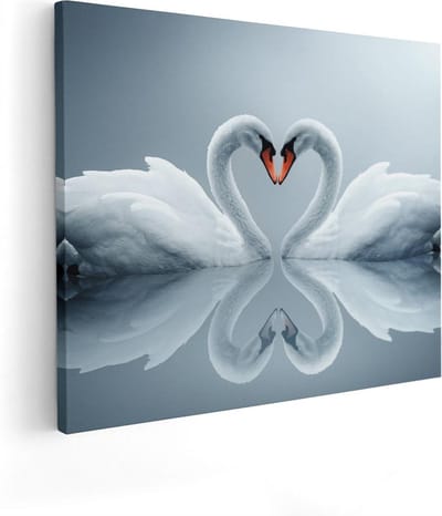 Artaza Canvas Schilderij Zwaan - 50x40 cm - Muurdecoratie Vogels - Wanddecoratie Liefde - Schilderijen Op Canvas