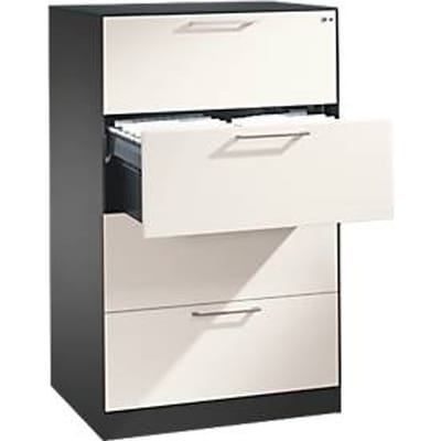 Hangmappenkast Asisto C 3000, 4 schuifladen, 2 rijen, B 800 mm, antraciet/wit