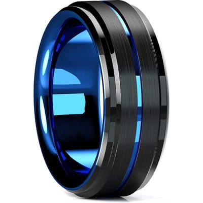 Anneaux en acier titane multicolores à la mode de 8mm pour hommes mince rainure bleue bord biseauté en acier inoxydable hommes anneau de mariage bijoux 12 black