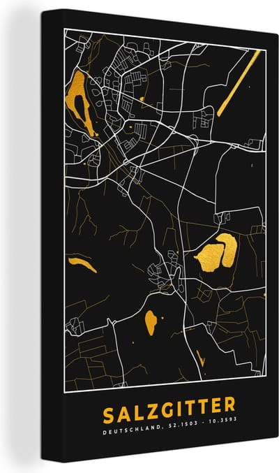 Canvas Schilderij Salzgitter - Goud - Stadskaart - Plattegrond - Kaart - Duitsland - 20x30 cm - Wanddecoratie