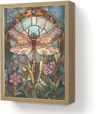 Wandlamp 30x40 cm - Oplaadbaar - Libelle - Mozaïek - Bloemen - Kleurrijk - Wandlampen binnen woonkamer - Slaapkamer lamp - Decoratieve nachtlamp - Vloerlamp draadloos