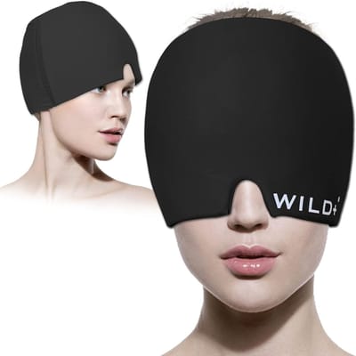 WILD+ Migraine Relief Cap, Cold & Hot Therapy Gel Ice Headache Relief Hat, Herbruikbare Warmte Koud Kompres Wrap Head Relief Cap, Migraine Masker Gebruikt voor Sinusitis/Spanning/Stress/Gezwollen Ogen (Unisex)
