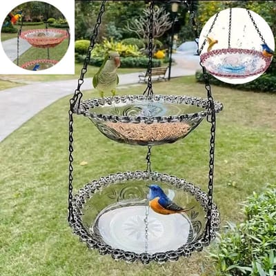 Hangend vogelbad/voederschaal voor buiten met twee niveaus - Hangende voederschaal - Voederstation voor buiten - Geschikt als decoratie voor tuin en terras; cadeau voor vogelliefhebbers - 23,5 cm