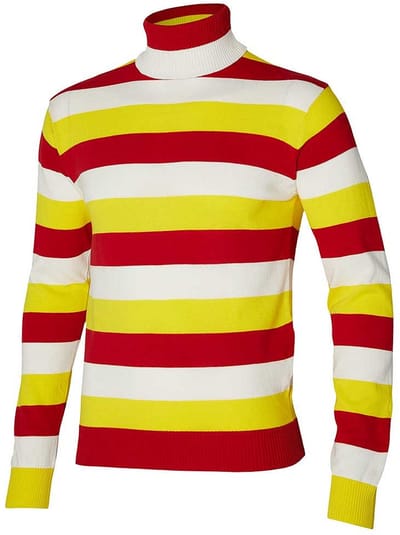 Apollo Carnaval verkleed trui Oeteldonk - coltrui - rood/wit/geel gestreept - dames / heren - turtleneck - Den Bosch M