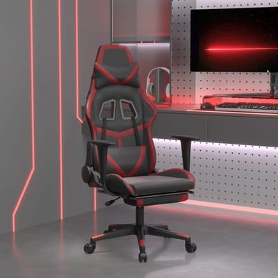 vidaXL - Massage - gamestoel - met - voetensteun - kunstleer - zwart - en - wijnrood