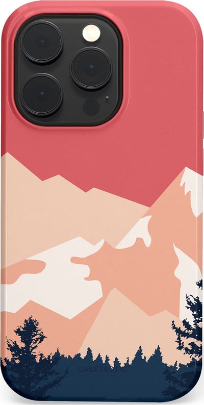 Casetastic hoesje geschikt voor Apple iPhone 14 Pro - MagSafe - Dubbellaagse bescherming - Bergen bij stille toppen - Fashion Case - Koraal Donkergrijs Zand Perzik