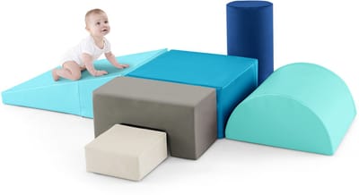 COSTWAY Schuimbouwstenen, reuzenbouwstenen om te ravotten en te klimmen, zachte schuimbouwstenen, grote bouwstenen, meerkleurig, voor kleuters, baby's en schoolkinderen, 6 stuks