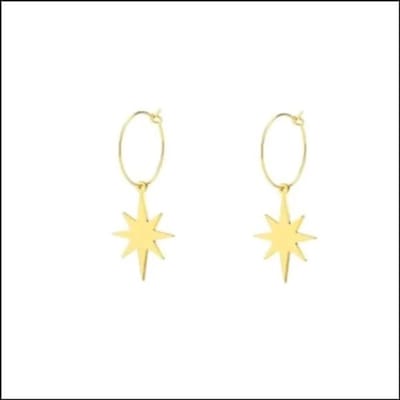 Aramat Jewels | Oorringen | Stijlvolle Rvs Oorringen setje | Goudkleurig / Grote Ster | |3mm | Staal | Volwassenen, Kinderen | Verkleurd niet