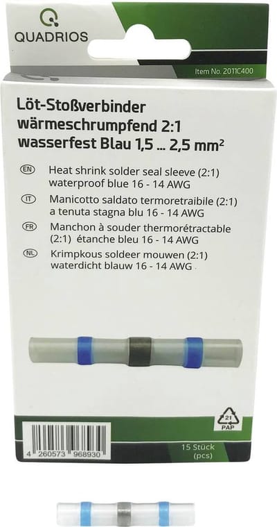 Quadrios 2011C400 Stootverbinder 1.5 mm² 2.5 mm² Volledig geïsoleerd Blauw 15 stuk(s)