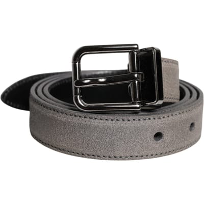 Dolce & Gabbana Grijze Leren Riem met Zilverkleurige Metalen Gesp