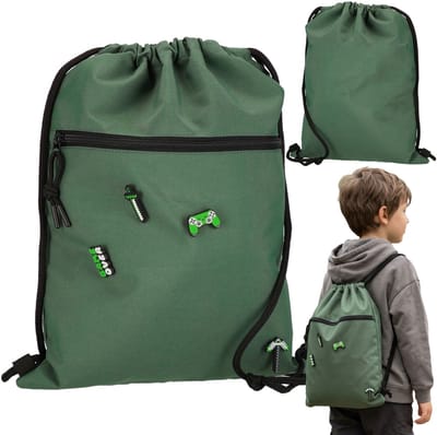 Pixel Groene, jongensachtige sporttas voor gymles, schoudertas voor kinderen, rugzak-tas met vakje 32x41 cm