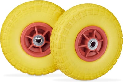 2x steekwagenwiel 4.1/3.5-4'' - anti lek - tot 150kg - 260x85mm - massief rubber - geel-rood