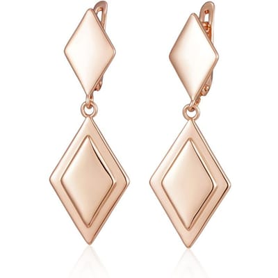 Boucles d'oreilles pendantes longues à deux losanges brillants Mode pour Femmes Or Rose Simple Métal Mariée Mariage Quotidien Fête Bijoux white