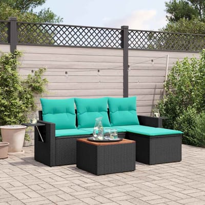 vidaXL - 5-delige - tuinbankset - met - kussens - van - zwart - polyrotan